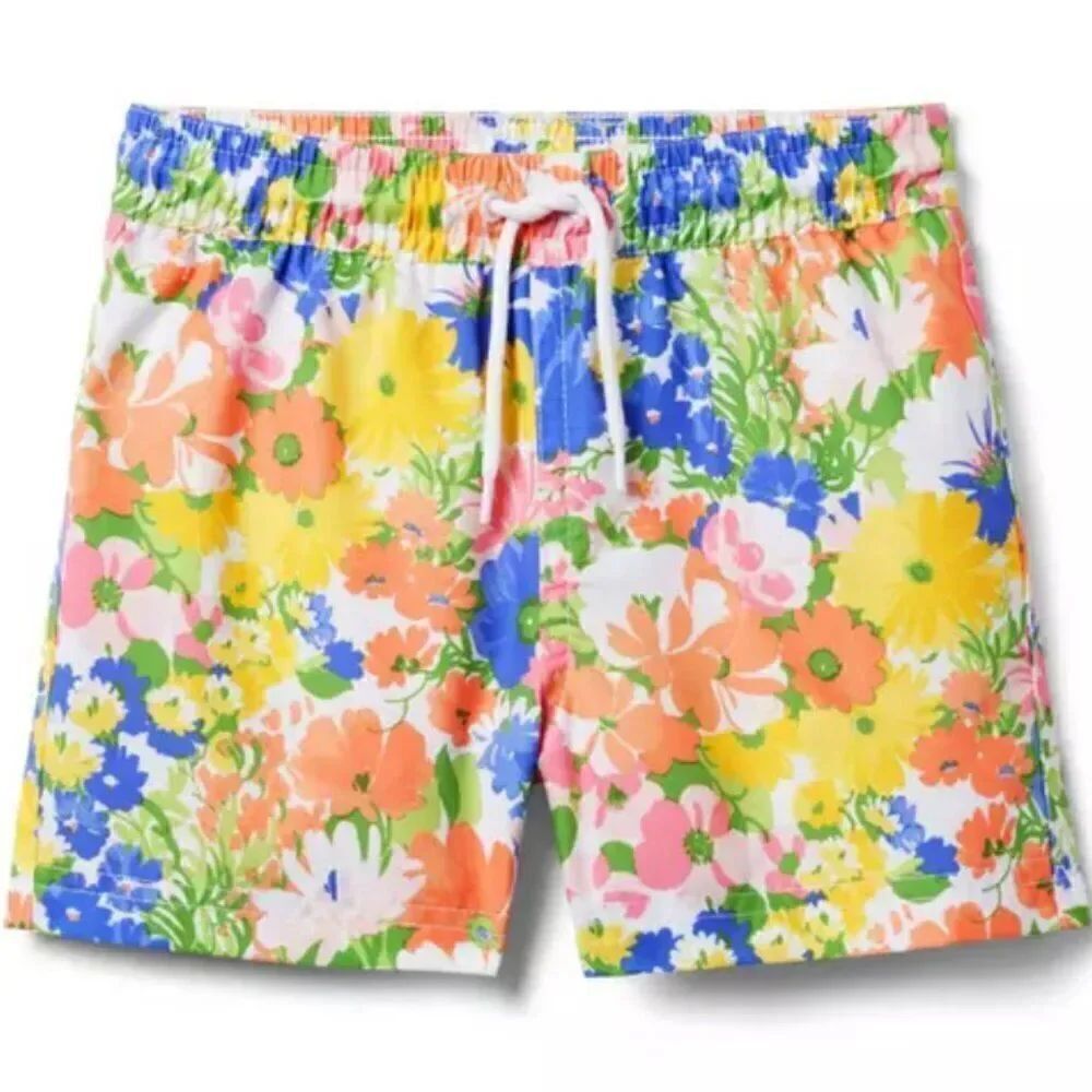 Janie and Jack 100049151 Boy Golden Floral Floral Swim Trunk size 6-12 M NWT